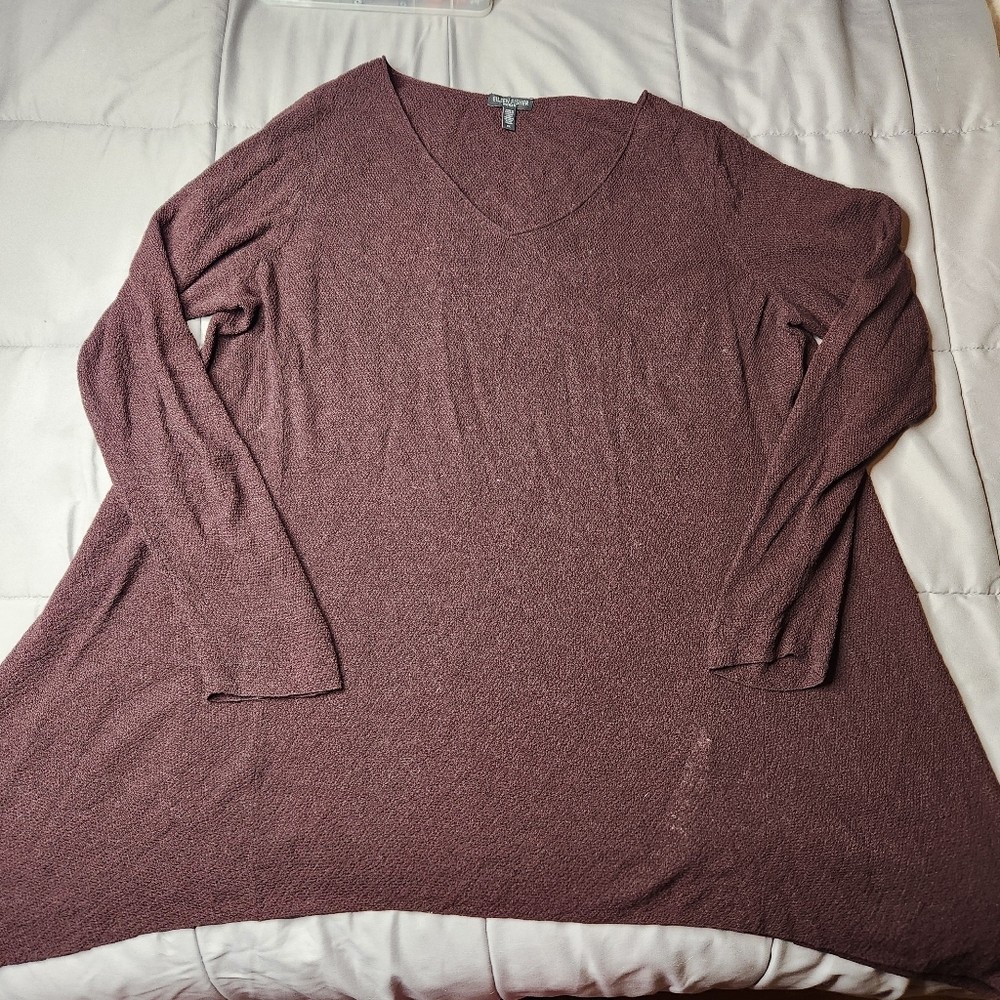 Eileen Fisher 100% Wool Long Sleeve Pull Over Lightweight Sweater